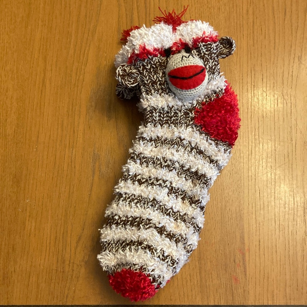 Striped Sock Monkey Slipper Socks